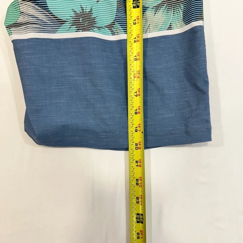 O'Rageous Floral Striped Board Shorts Mens 30 Blue Teal Zipper Pocket Surf core‎